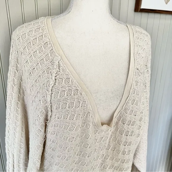 Free People Slouchy Knit Pullover Tunic Cream Sweater