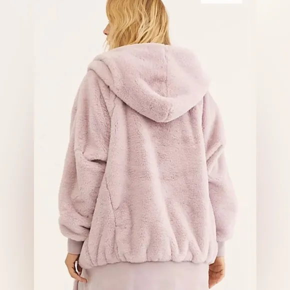 Free People Turn Up Zip Off Faux Fur Hoodie Coat Jacket Lavender Size Large