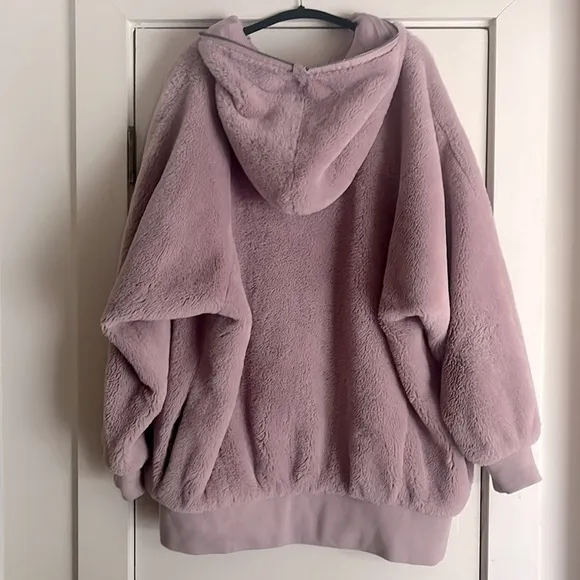 Free People Turn Up Zip Off Faux Fur Hoodie Coat Jacket Lavender Size Large