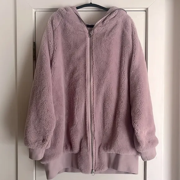 Free People Turn Up Zip Off Faux Fur Hoodie Coat Jacket Lavender Size Large
