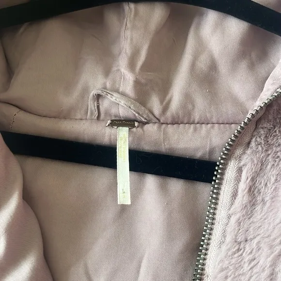 Free People Turn Up Zip Off Faux Fur Hoodie Coat Jacket Lavender Size Large