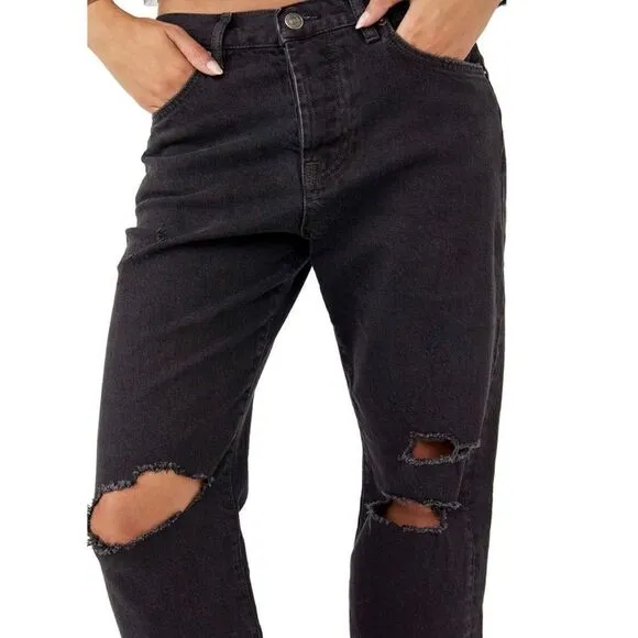Free People × We The Free Bren Boyfriend Destroyed Jean in Black Magic, Size 24
