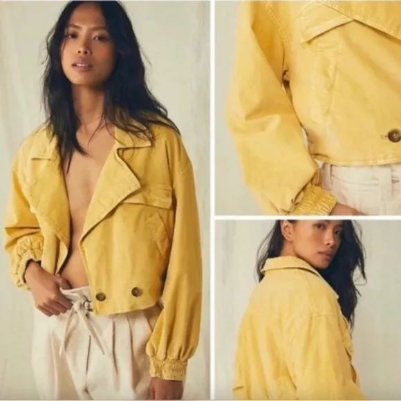 Free People-We The Free-Sure Thing Bomber Jacket Golden Finch-Corduroy Medium