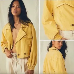 Free People-We The Free-Sure Thing Bomber Jacket Golden Finch-Corduroy Medium