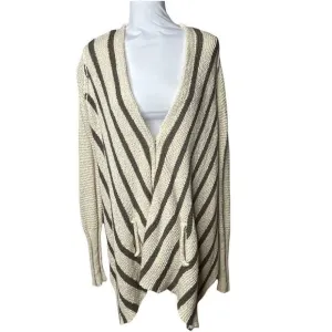 Free People oversize knit sweater cream brown stripe medium
