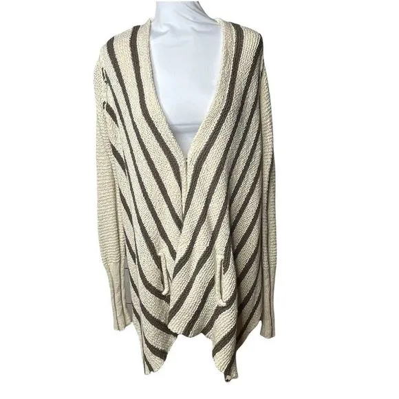 Free People oversize knit sweater cream brown stripe medium