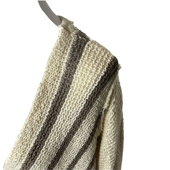 Free People oversize knit sweater cream brown stripe medium