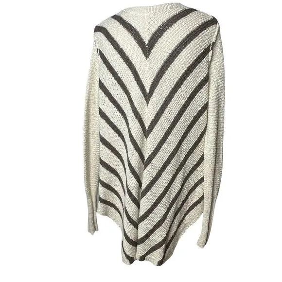 Free People oversize knit sweater cream brown stripe medium