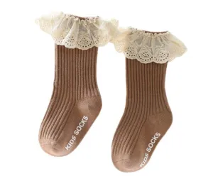 Frill Ribbed Socks - Mauve