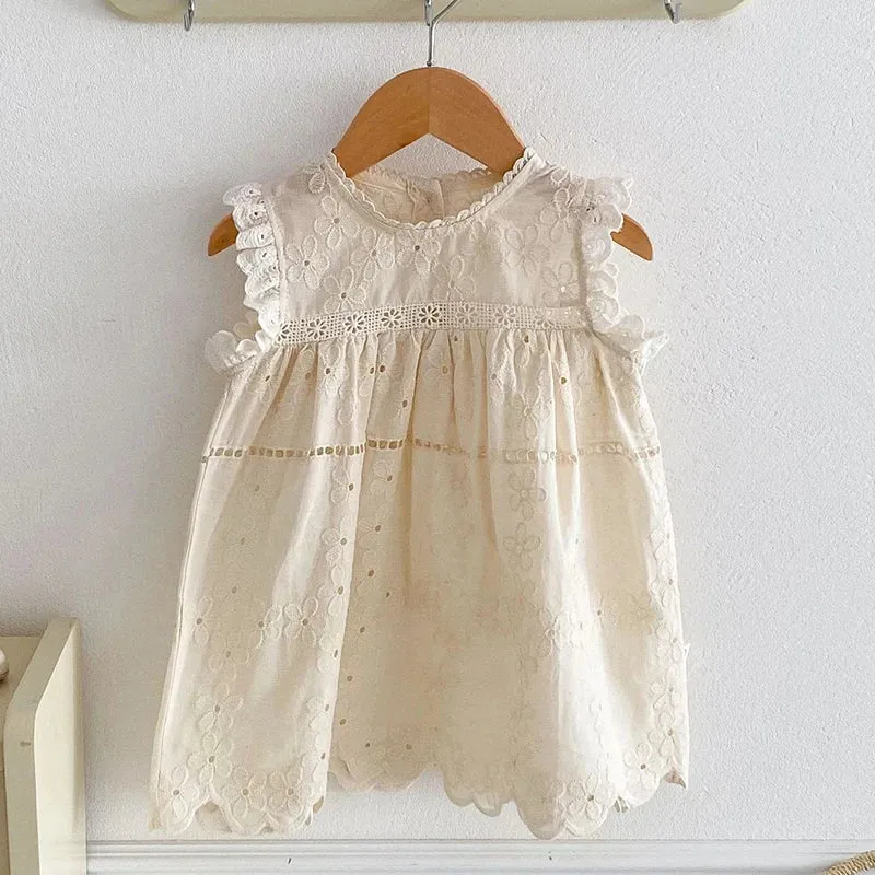 Frilled Sleeve Floral Embroidery Summer Dress