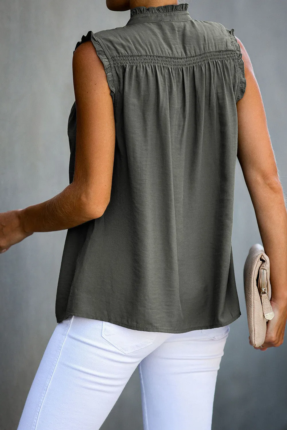 Frilled Tank Top with Buttons
