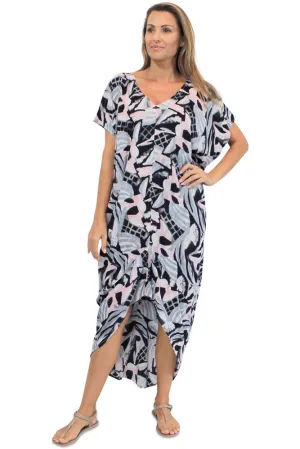 Frilled Toga Dress "Mesh" print