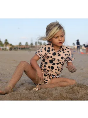Frilled UV Swim Top  - Animal Print Sand and Black
