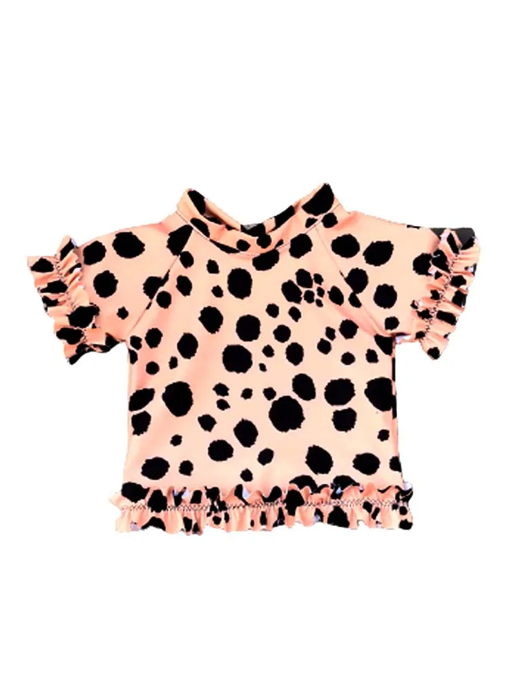 Frilled UV Swim Top  - Animal Print Sand and Black