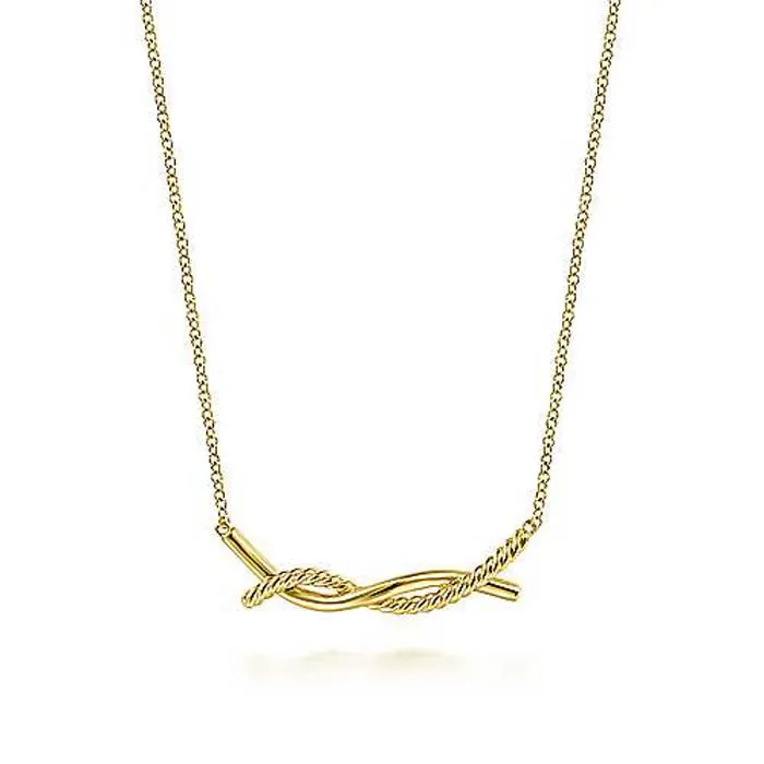 Gabriel & Co. 17" Plain and Twisted Rope Pendant/Necklace in 14K Yellow Gold