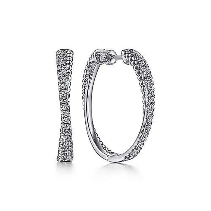 Gabriel & Co. Twisted Bujukan White Sapphire Hoop Earrings in Sterling Silver