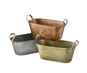 Galvanized Basket with Leather Handles (Gift Basket Only)