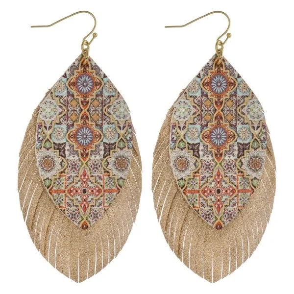 Geometric multi layered feather earrings