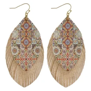 Geometric multi layered feather earrings