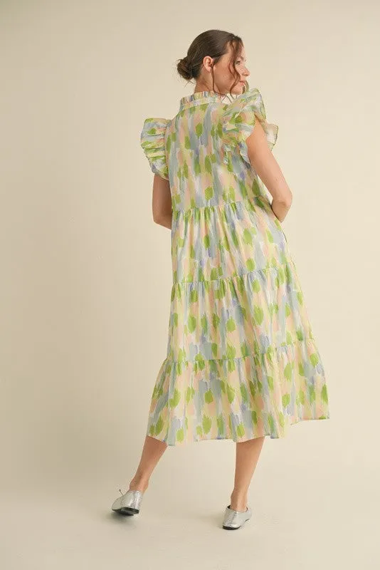 Geometric Print Tiered Midi Dress