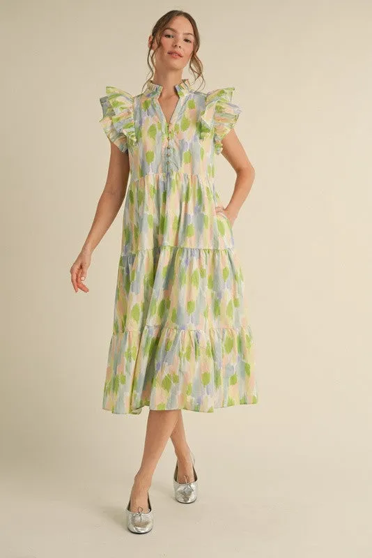 Geometric Print Tiered Midi Dress