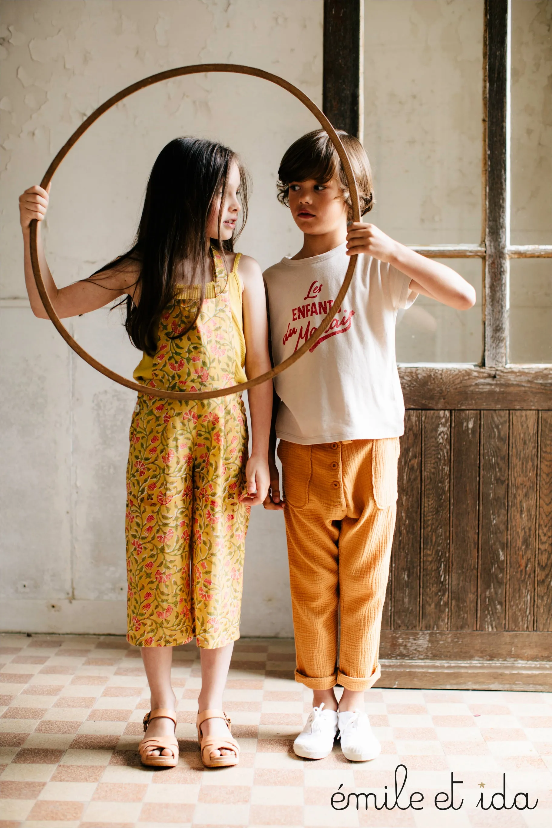 Girls Flower Dungarees
