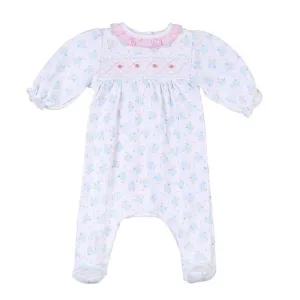Girls Vintage Blue Bird Smocked Babygrow