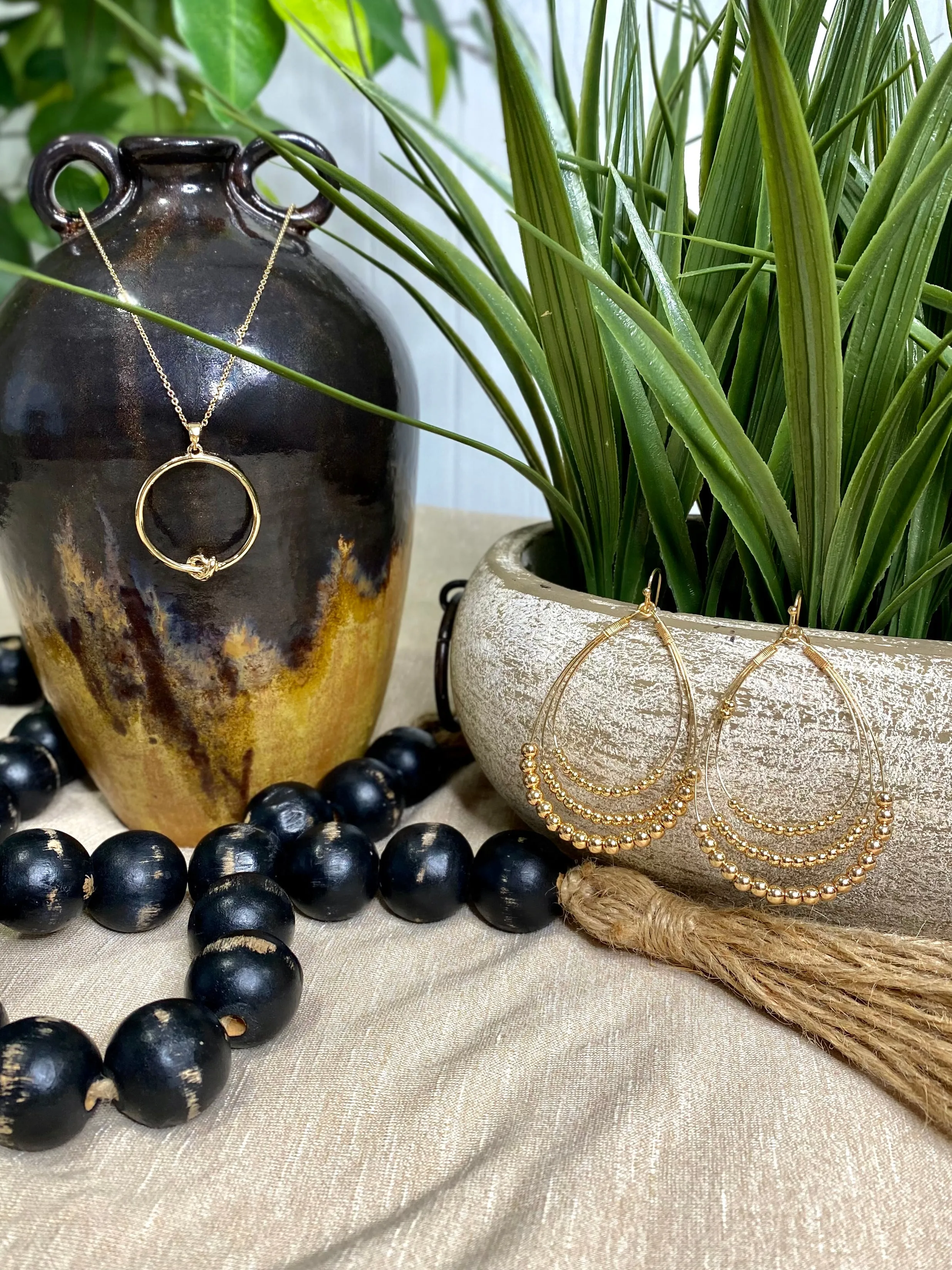 Gold Beaded Layered Teardrop Earring