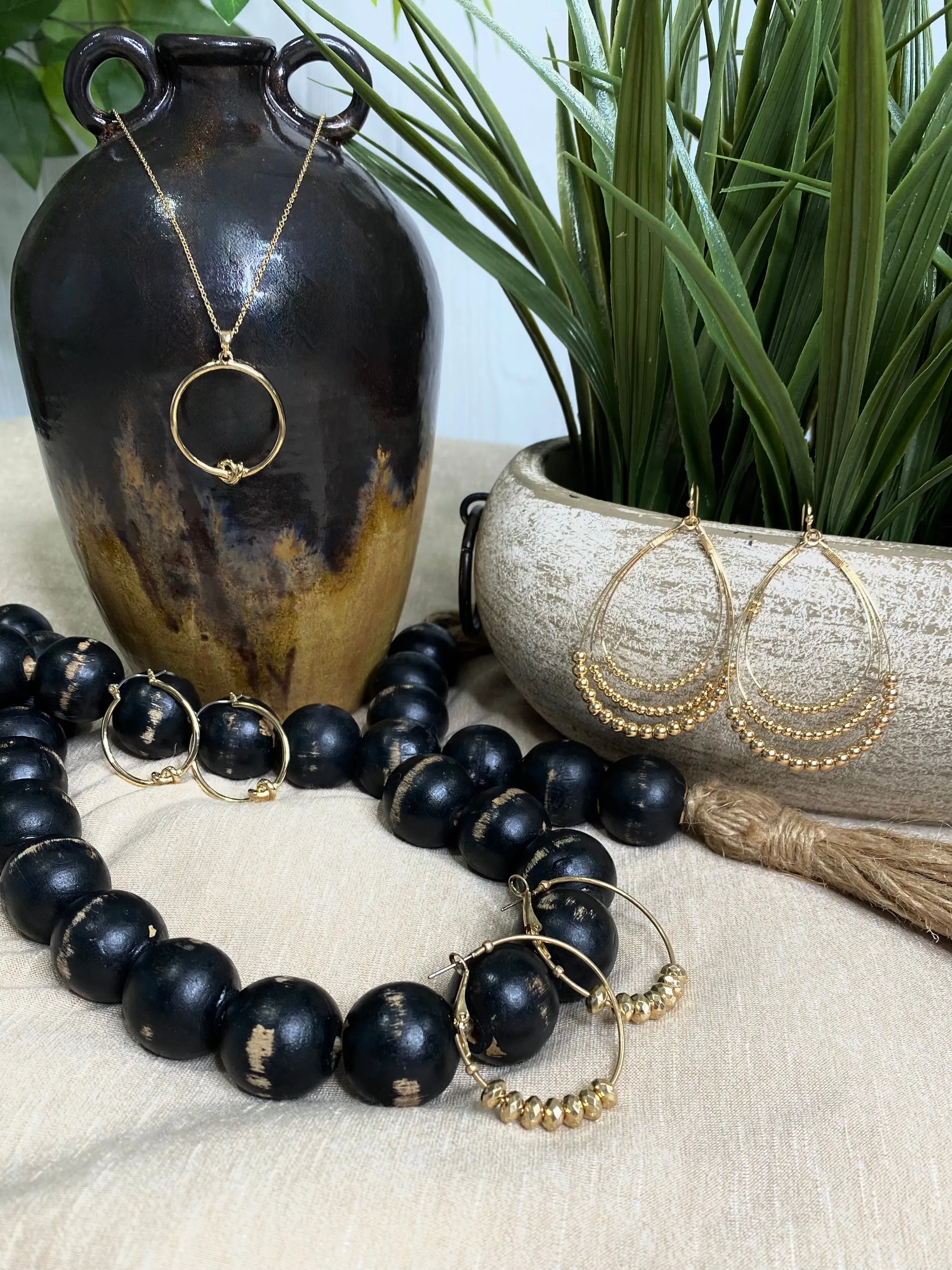 Gold Beaded Layered Teardrop Earring