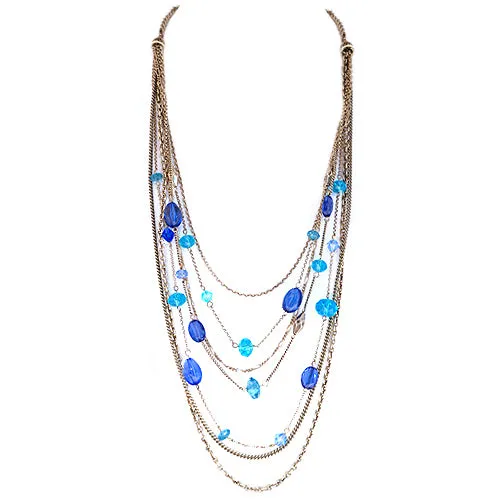 GOLD BLUE MIX BLUE MIXED BEADS GOLD LAYERED NECKLACE  #SC30660-2_G-BLUE_MIX (GB9/R-Rack M)