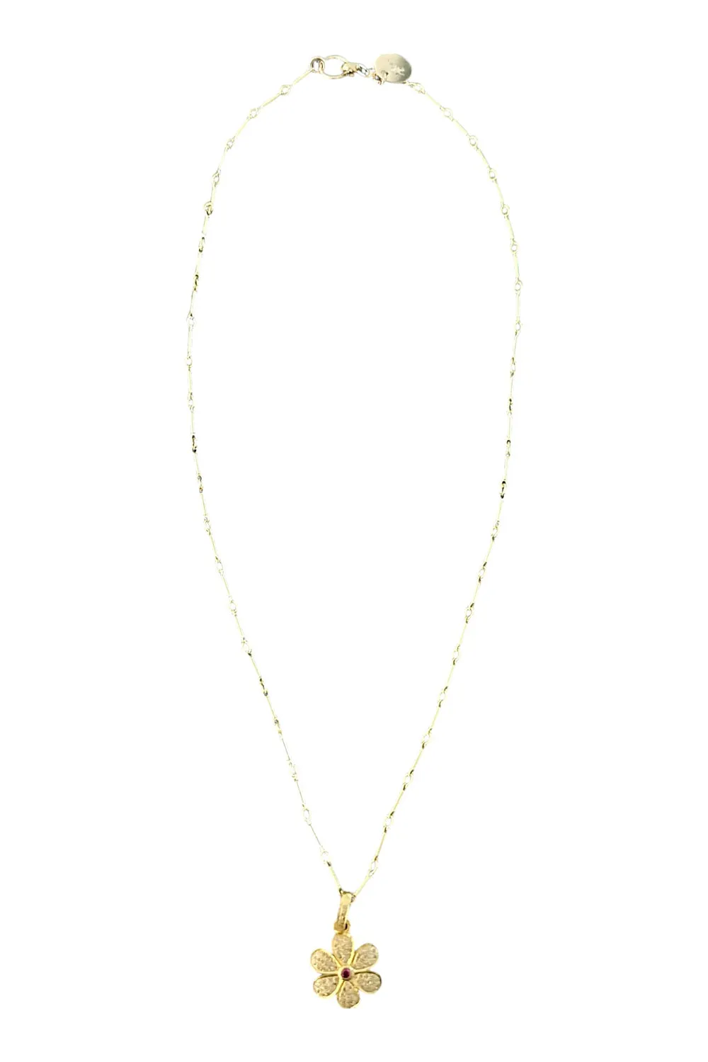 Gold Filled Bar Chain with Gold Vermeil & Pave Diamond Flower Pendant Necklace