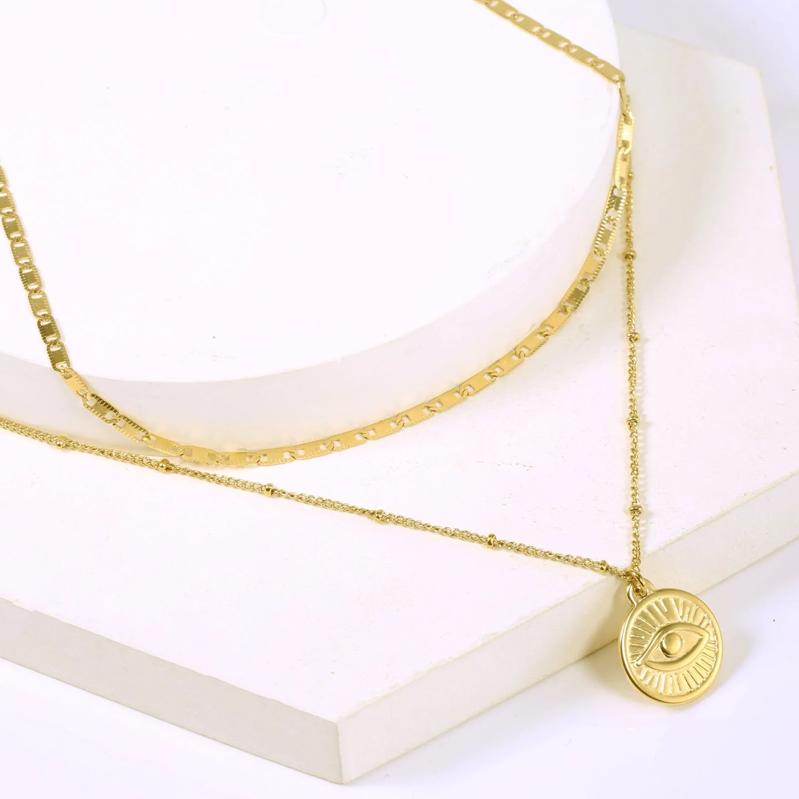 Gold Pendant Layered Chain Necklace