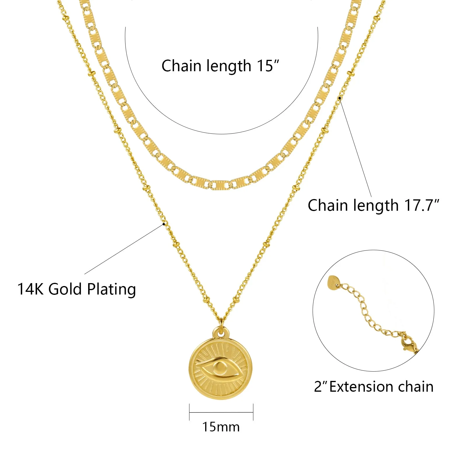 Gold Pendant Layered Chain Necklace