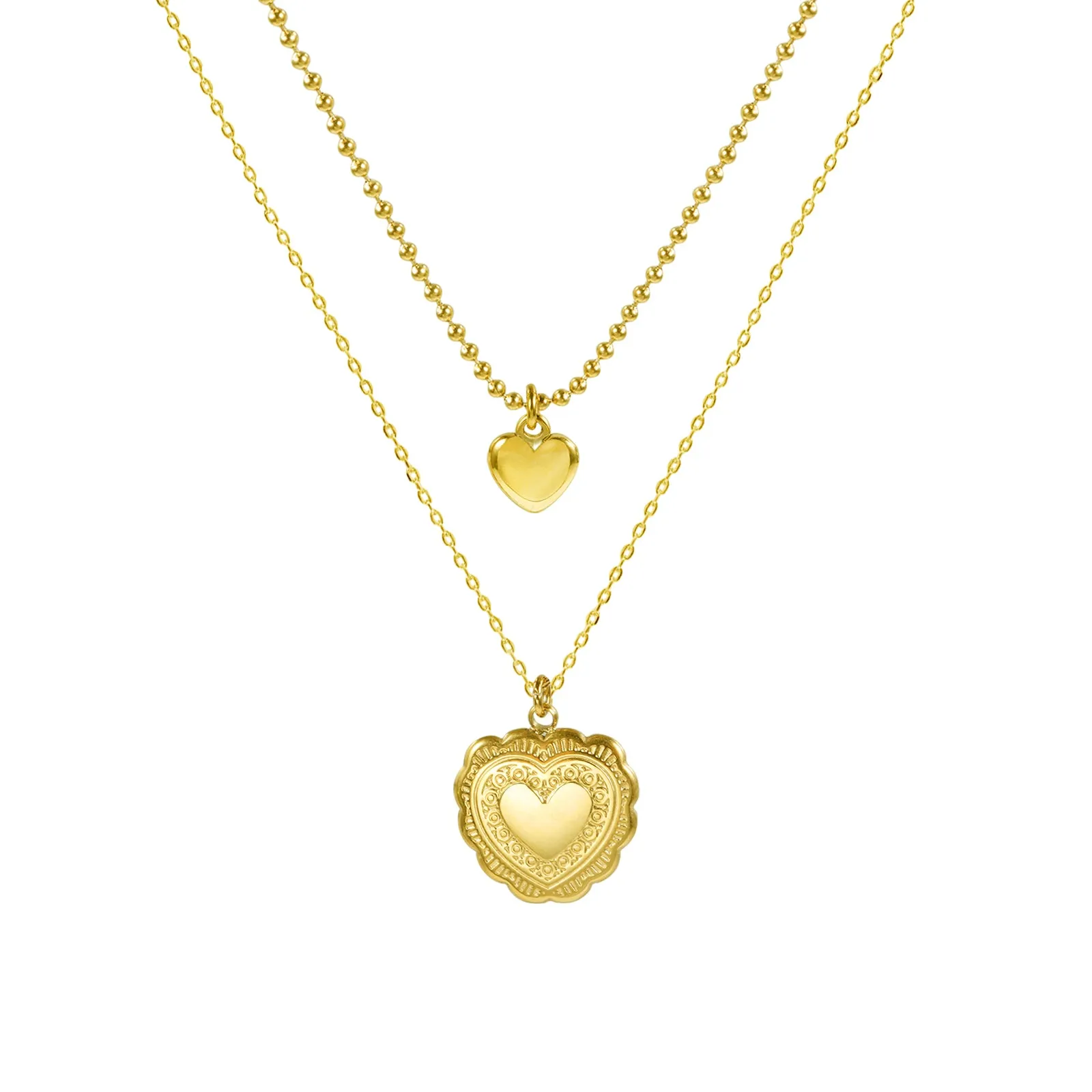 Gold Pendant Layered Chain Necklace