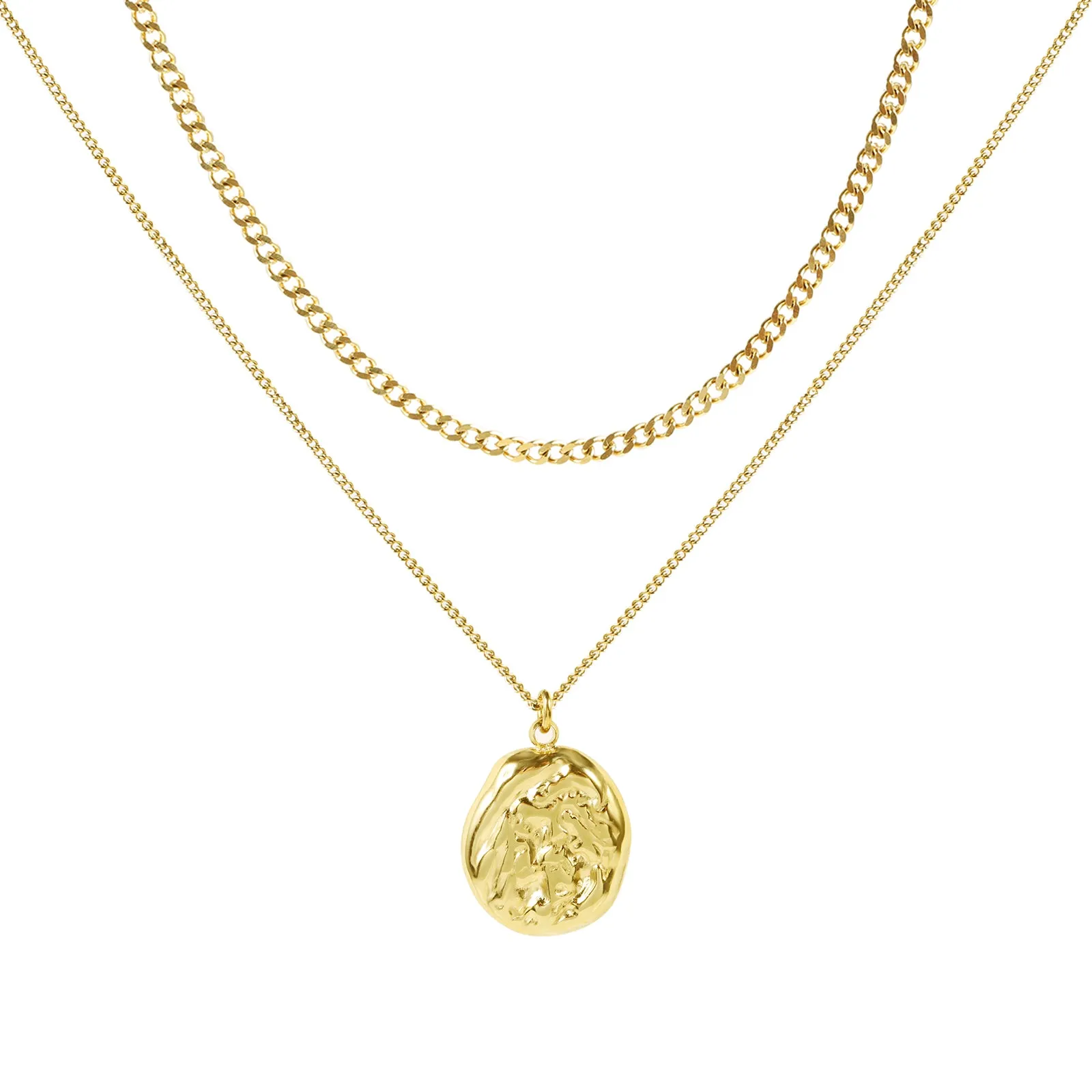 Gold Pendant Layered Chain Necklace