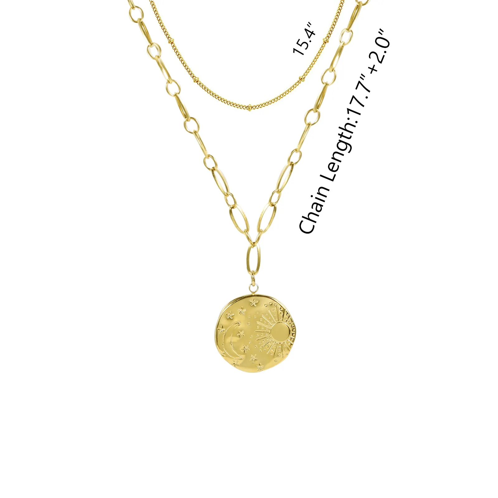 Gold Pendant Layered Chain Necklace