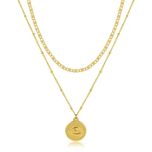 Gold Pendant Layered Chain Necklace
