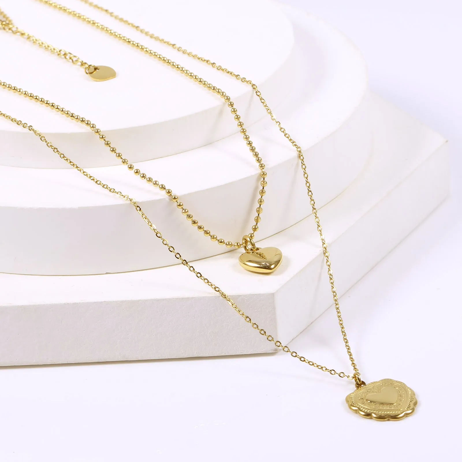 Gold Pendant Layered Chain Necklace