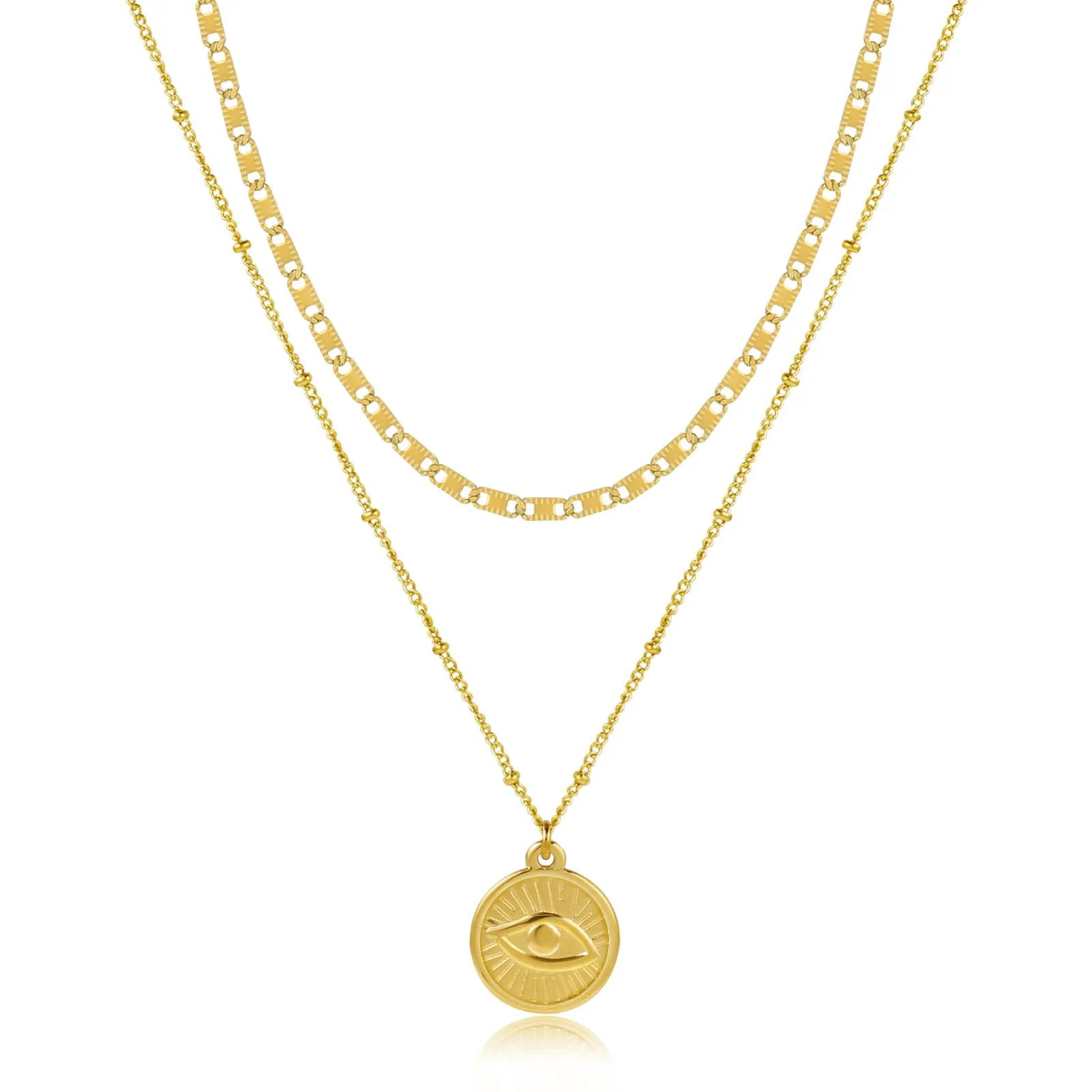 Gold Pendant Layered Chain Necklace