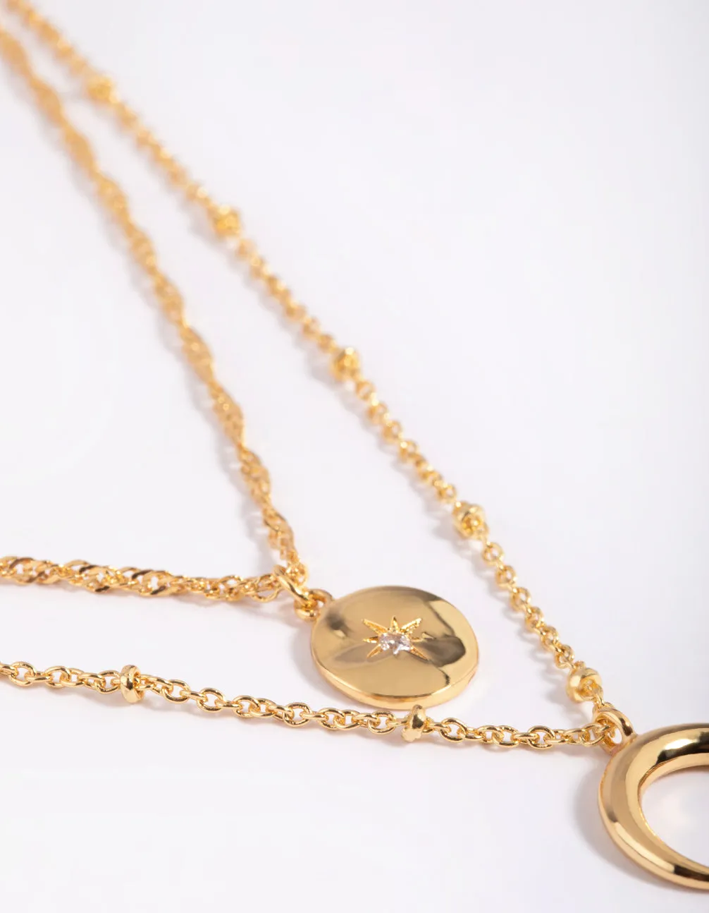 Gold Plated Celestial & Horn Layered Necklace