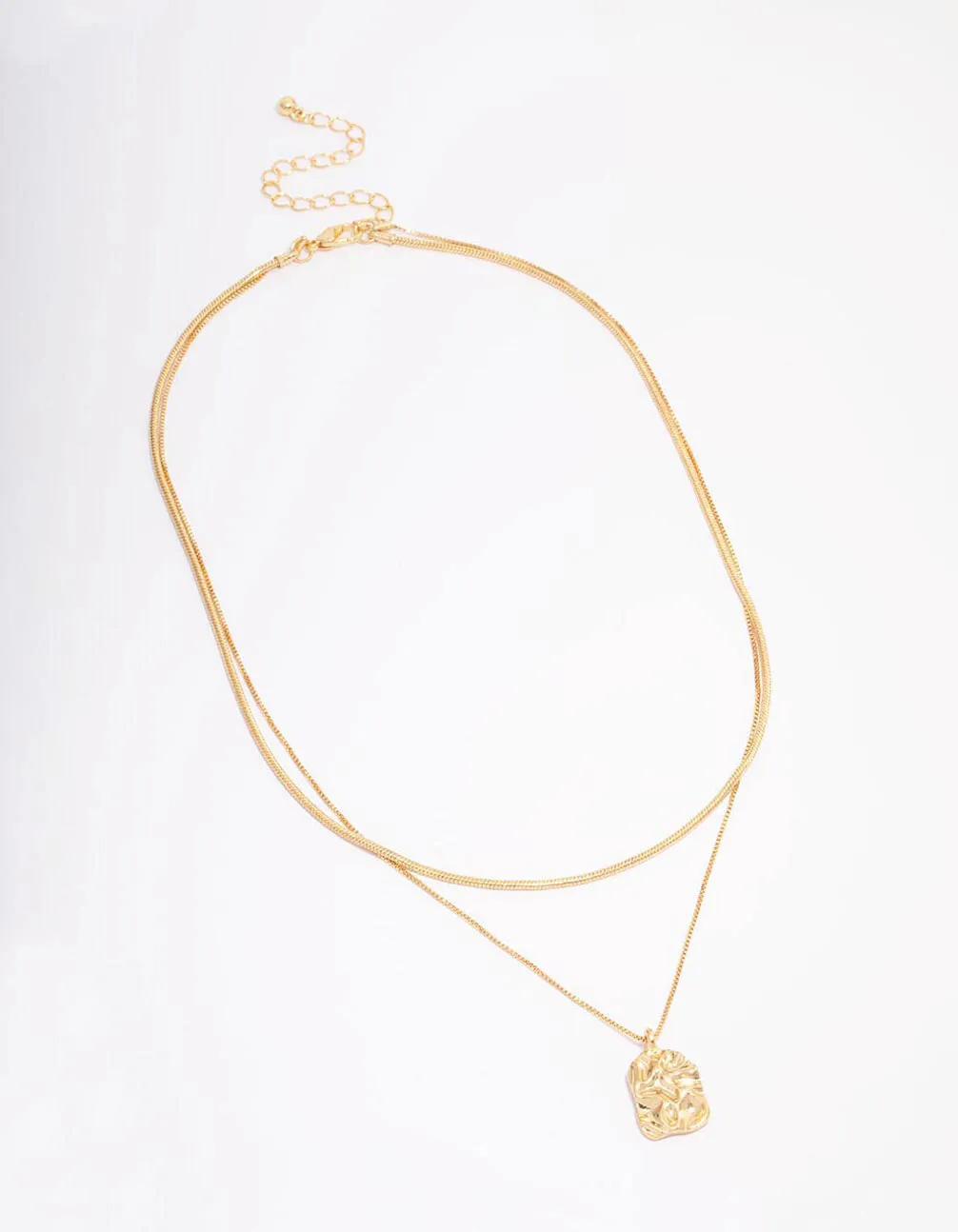 Gold Plated Hammered Rectangular Layered Necklace