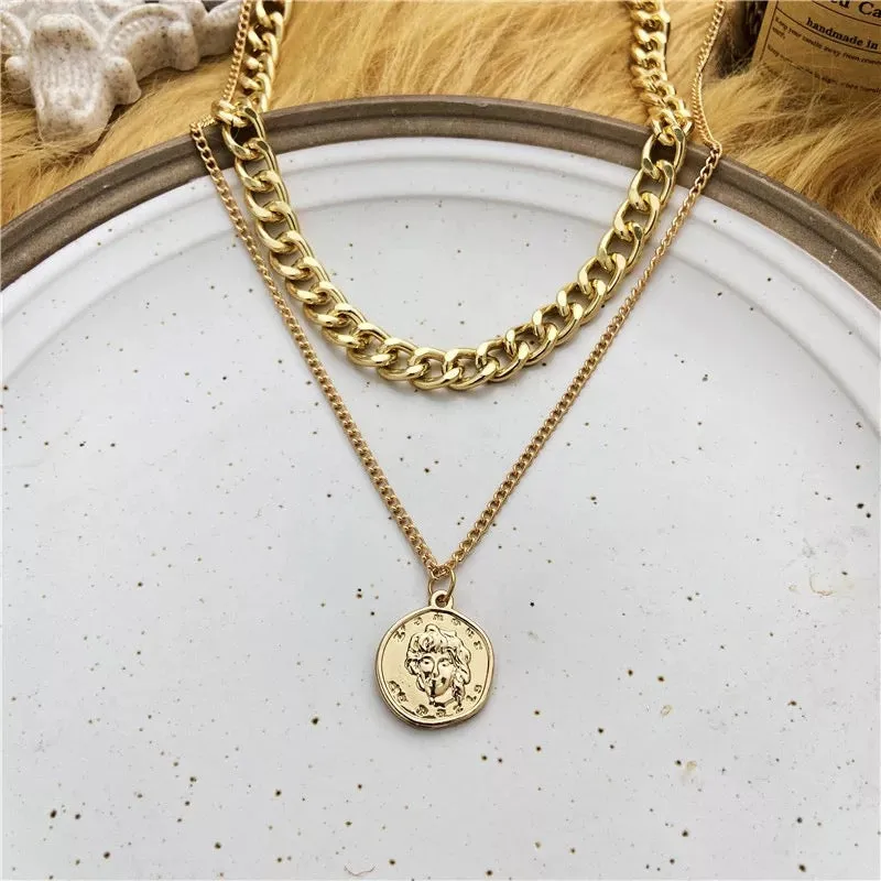 Gold Plated Layered Vintage Coin Pendant
