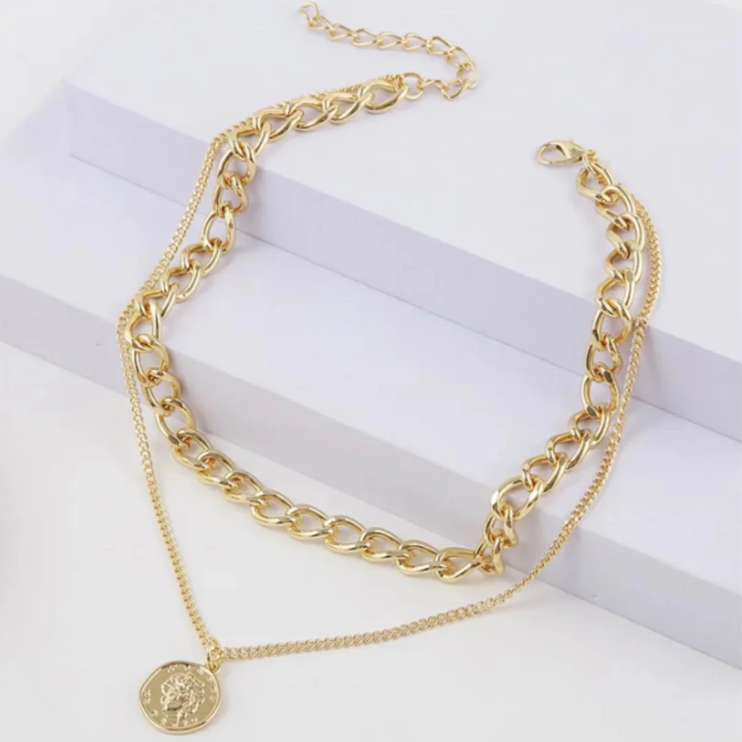 Gold Plated Layered Vintage Coin Pendant
