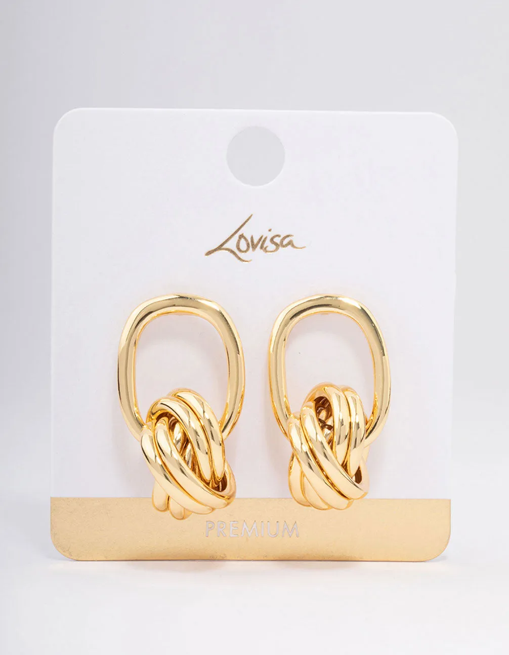 Gold Plated Oval Knotted Drop Earrings