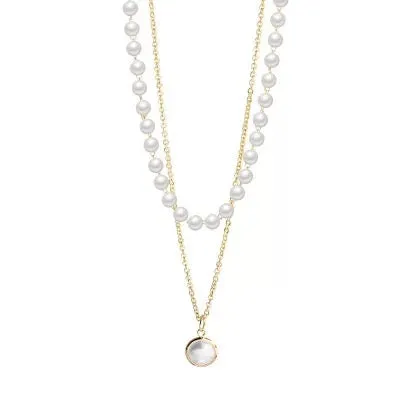 Gold Plated Pearl Double Layered Pendant