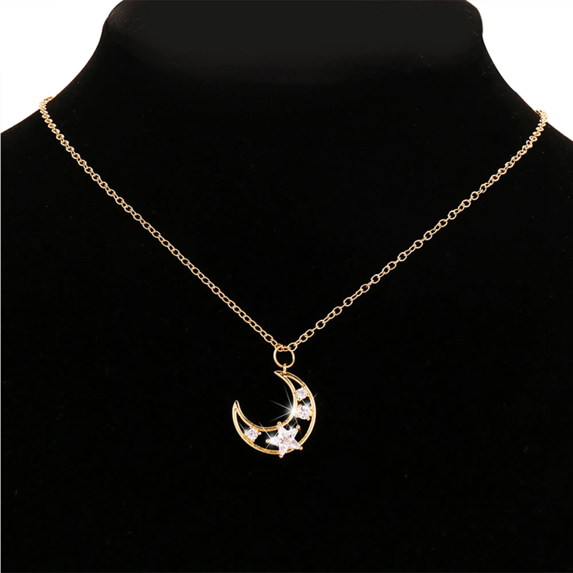 Gold Plated Star Studded Moon Pendant