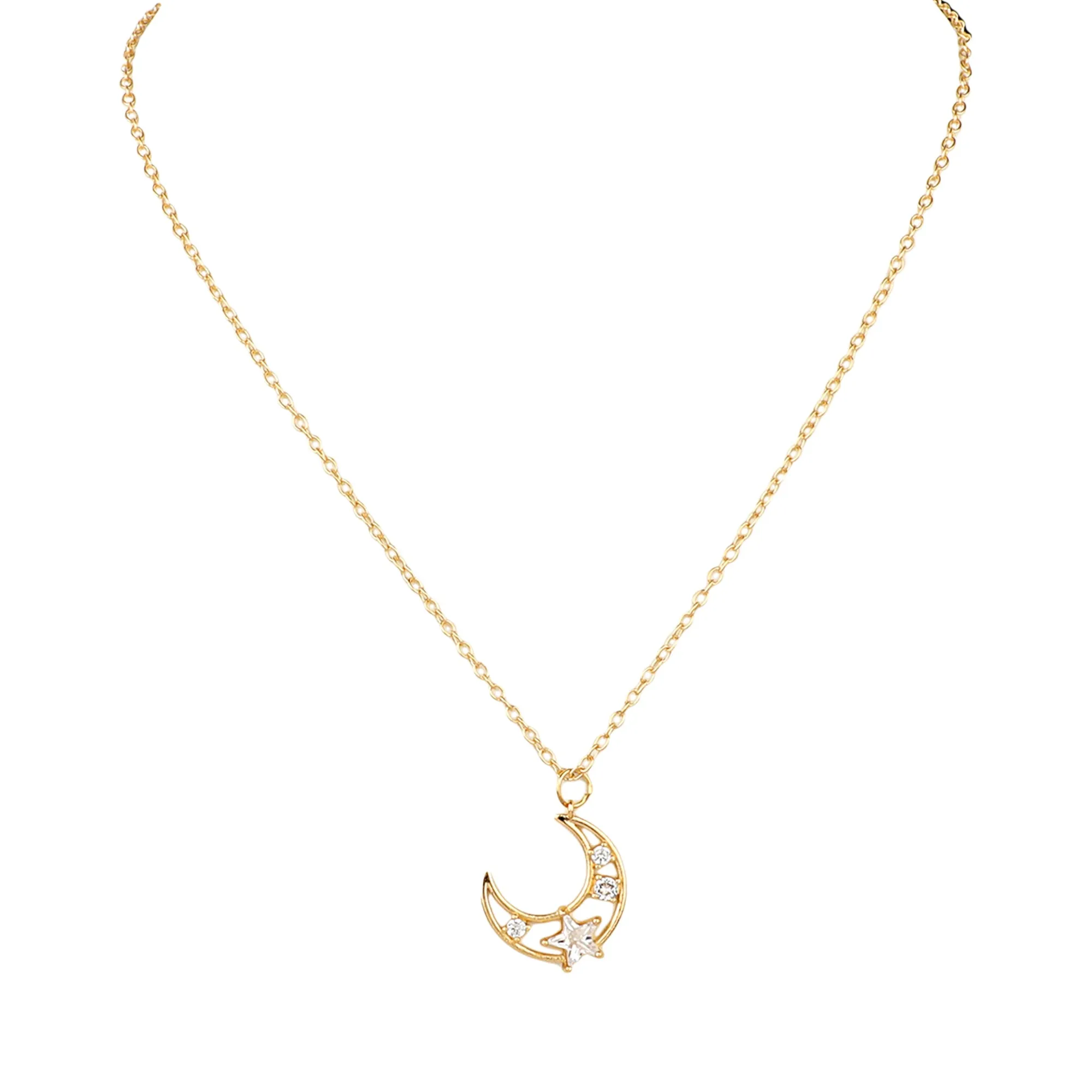 Gold Plated Star Studded Moon Pendant
