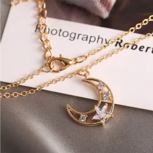 Gold Plated Star Studded Moon Pendant