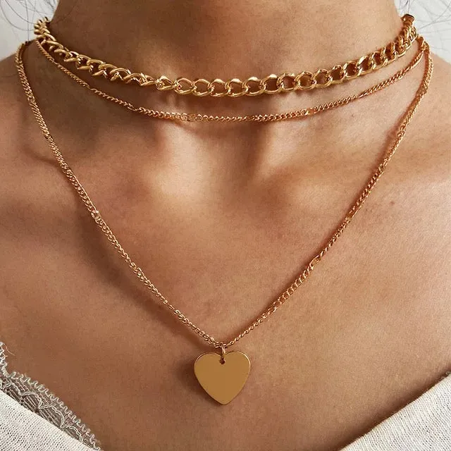 Gold Plated Triple Layered Heart Necklace