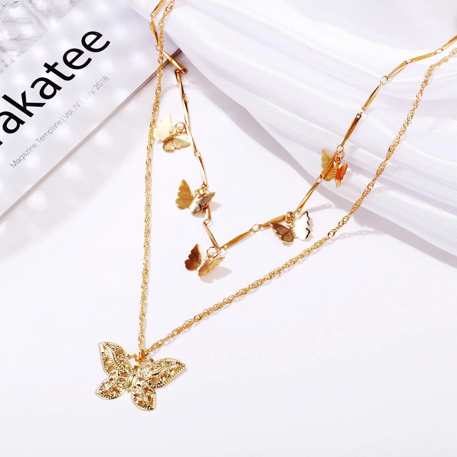 Golden Double Layered Butterfly Pendant